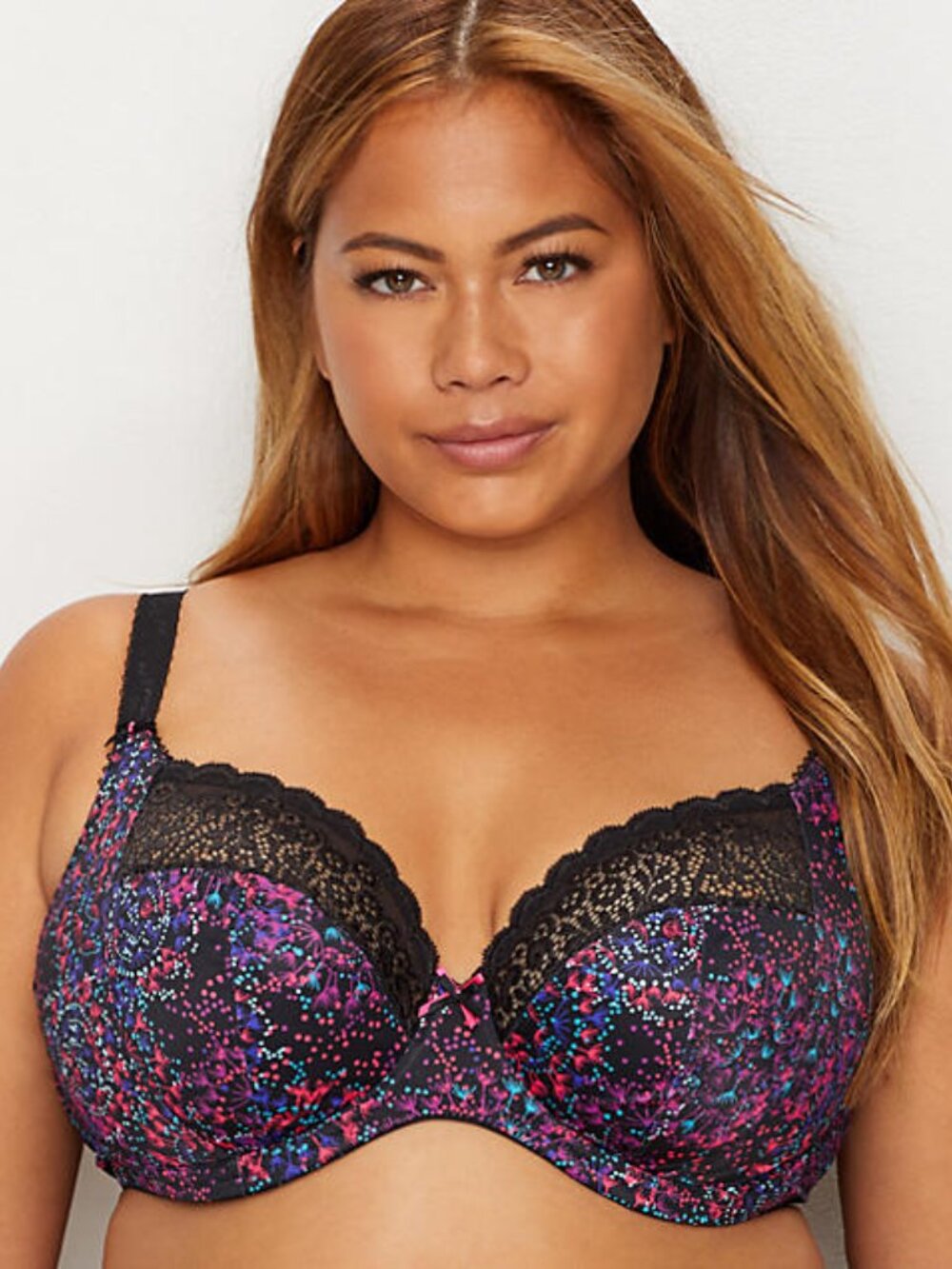 Elomi Jodi Stretch Lace Banded Underwire Bra Black Floral US 36L UK 36HH